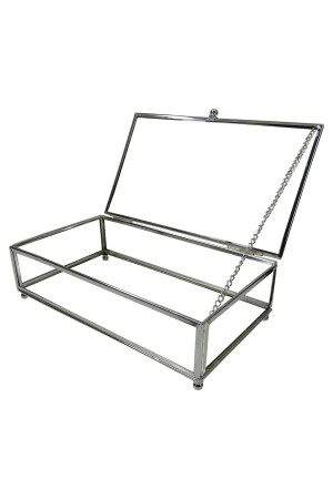 Glass Small Metal Framed Presentation Box with Lid Chocolate Candy and Jewelry Box 25x14 Cm Silver CCDMEVBNTM08756 - ÇerçiDede