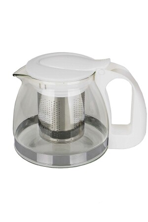 Glass Teapot with Colored Steel Strainer 700 ml White, Heat Resistant Glass Teapot A4832 - bimbambom