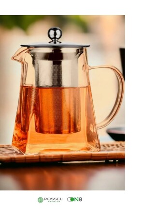 Glass Teapot with Metal Strainer 950 ml Gold Cıf1019 SA6858 - Rossel Premium
