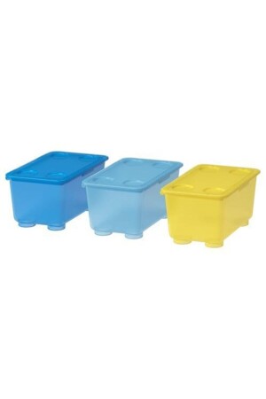 Glıs Box with Lid, Yellow-Blue 17x10 cm 3 Pieces GLIS box with lid - IKEA