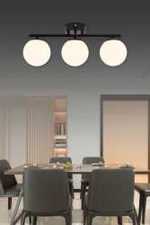 Global Üçlü Sıralı Siyah Boyalı Opal Camlı Salon Mutfak Hol Koridor Sarkıt Lüks Avize RDH566656 - retro home design