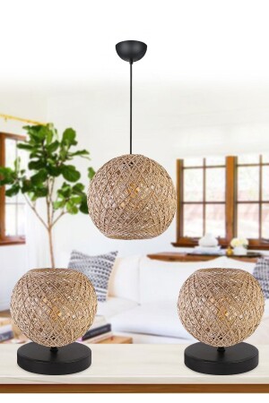 Globe Jute Rope Tightly Woven Mini Pendant Lamp and Lampshade Set Ayd-3637 - Homing