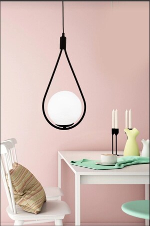 Globe Single Black Pendelleuchte Kronleuchter mit weißem Glas Moderne Pendelleuchte Schlafzimmer Küche Wohnzimmer A9 - VEDA AVİZE