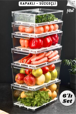Gloss 6-Piece Mix Covered Refrigerator Organizer with Strainer-Cabinet Organizer-organizer-storage Container - Mihel