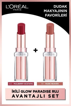 Glow Paradise Balm-in-lipstick Shimmering Lipstick Set of 2 - 353 Mulberry Ecstatic & 191 Nude Heaven - L'oreal Paris