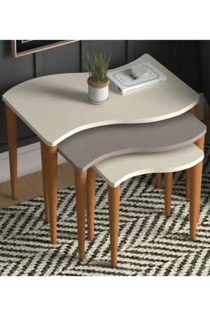 Gofrato-Nesting-Couchtisch – Creme-Cappuccino-Creme-Farbe 109-TY - Monte Sehpa