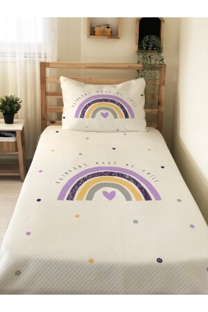 Gökkuşağı Desenli Bebek Ve Çocuk Baskılı Tek Kişilik Pike Takımı 160x230 Beyaz 13997 - Evmila
