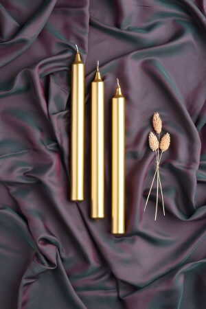 Gold 3-Piece Candlestick Candle Bright Candle Metallic Coated Body 1. Quality Long Rod Taper - Mba Decor Metal Bending Art