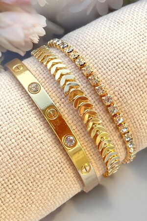 Gold 5-Piece Colorfast Women's Bracelet Set - Lowen Aksesuar