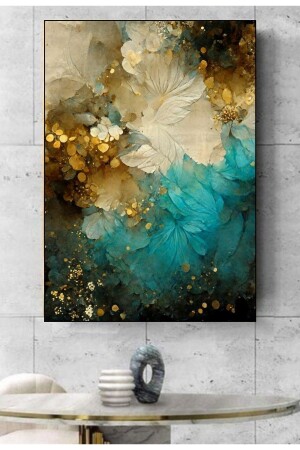 Gold And Teal Abstract Decorative Canvas Wall Painting AYS1045 - TRADE AYS