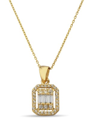 Gold Baguette Necklace ZK097 - Çgk Çiğdem Gürel Kuyumculuk