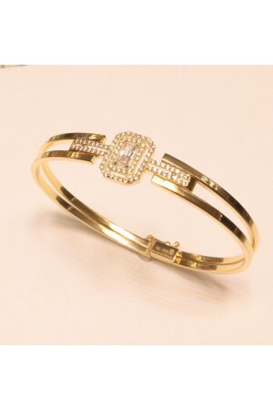 Gold Baguette Stone Cuff Bracelet - Hakan Güler Kuyumculuk