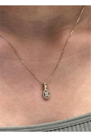 Gold Baguette Stone Pendant 28196-011 - Hakan Güler Kuyumculuk