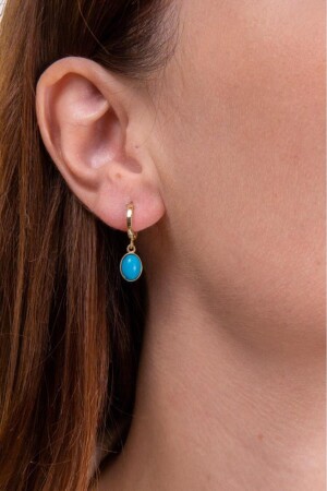 Gold Blue Beaded Earrings 14 Carat - Tufanlar Kuyumculuk