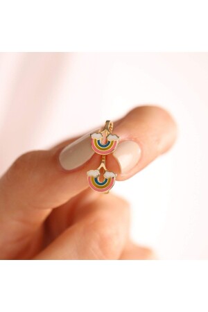 Gold Children's Earring Rainbow Enamel T11164 - Sembol Gold