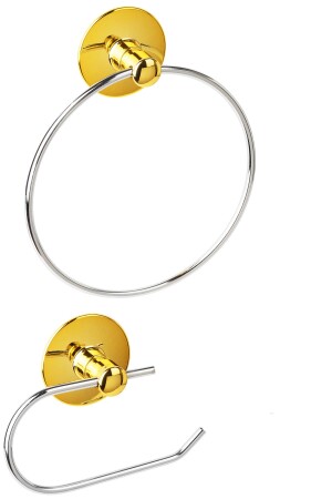 Gold-Chrom-Klebe-Doppel-Badezimmerzubehör-Set – runder Handtuchhalter – Toilettenpapierhalter - Lucena