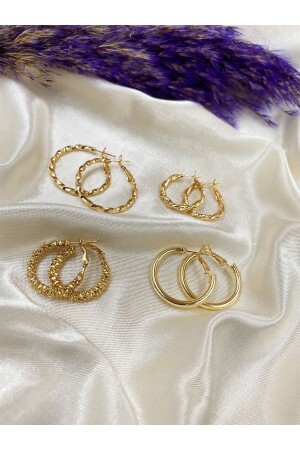 Gold Color 4 Pairs Clip Hoop Earrings - Eylülün Takısı