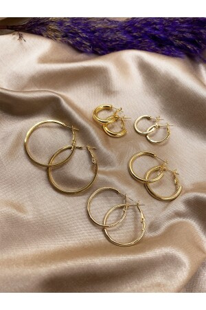 Gold Color 5 Pairs and 5 Different Size Clip Hoop Earrings - Eylülün Takısı