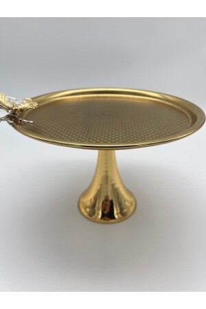 Gold Color Footed Tray Metal Round Tea, Coffee and Serving Tray with Accessories TBKSNMKREM - Fiyakalı Ürünler Atölyesi