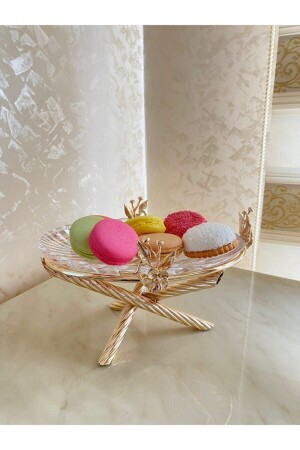 Gold Color Japanese Rose Single Layer Glass Plate Presentation Rack 1 SINGLE LAYER PRESENTATION SHOW - İmren Collection