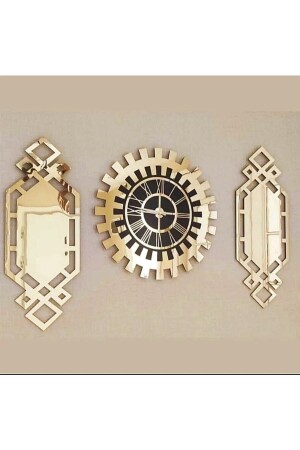 Gold Color Plexiglass Mirrored 3D Embossed Hand Painted Piano Model Wall Clock - Table 3 Pieces - Eyka Store