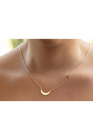 Gold Color Silver Moon and Star Necklace - Crescent and Star Necklace - Silver Moon and Star Necklace - Necklace - Women's Necklace ARMKSSayStarNecklace - Armeks