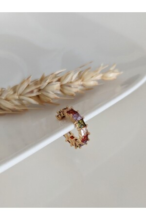 Gold Colored Baguette Zircon Stone Ring Earcuff (Cartilage Earring) - Su Perisi Taki Bijuteri