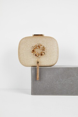 Gold Colored Evening Dress Bag with Ornamental Detail - Oleg Cassini