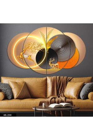 Gold Deer Geometric Patterns 4 Piece MDF Painting - Evinemoda