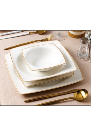 Gold Detailed Square Dinner Set for 6 Persons 24 Pieces TYC00604745495 - SILA