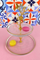 Gold Detaylı 2 Katlı Cam Kurabiyelik Sunumluk Tabak 147814123743 - MAY HOME