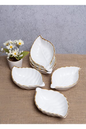 Gold Edge Leaf Snack Bowl, Presentation Bowl, Breakfast Bowl, 6 Pieces White Color CRZ9 - FBE HOME