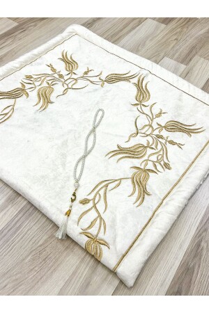 Gold Embroidered Prayer Rug, Bride and Groom Bundle with Rosary, Gift Dowry - Ayhanhome