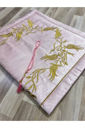 Gold Embroidered Prayer Rug, Bride and Groom Bundle with Rosary, Gift Dowry - Ayhanhome