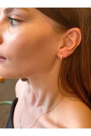 Gold Flat Hoop Earrings with Hidden Lock 1. 3cm - Tufanlar Kuyumculuk