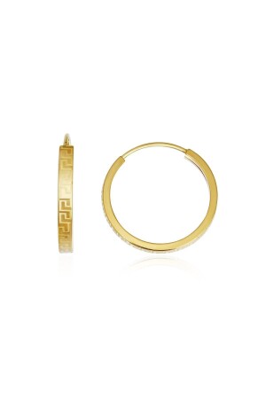 Gold Flat Patterned Hoop Earrings 1. 9 Cm Hidden Lock DG24439 - Altınkesesi