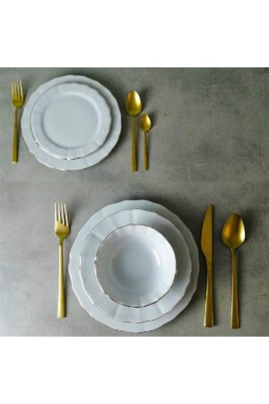 Gold Gilded Dinner Set for 12 Persons 60 Pieces 6519 - Porland