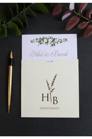 Gold Gilded Wedding, Wedding, Engagement Invitation with Cream Envelope (50 PCS) 3007 - Luna Davetiye