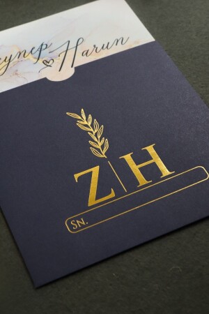 Gold Gilded Wedding, Wedding, Engagement Invitation with Dark Blue Envelope (50 PCS) 3202 - Luna Davetiye