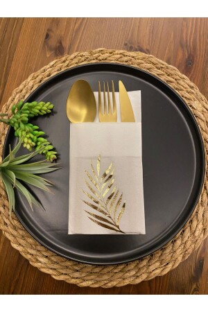 Gold Gilded White Leaf Pocket Air Touch Napkin 12 Pcs 40x40 - Kidspartim