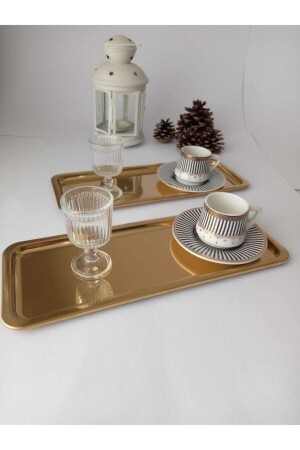 Gold Gold Steel Rectangular Coffee Presentation Tray 33x13 Cm ZUBA-GOLDTEPSI-DIKDORTGEN-33-2 - ZÜBAHOME