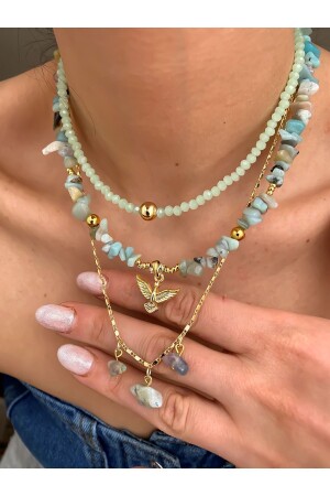 Gold Green Coral Stone Detail Triple Set Necklace/ Women's Multiple Set Necklace - Lucky Designs