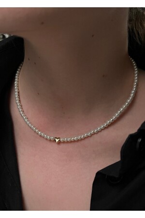 Gold Heart Necklace with Pearls - Kiligistanbul