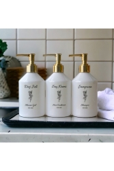 Gold Kapaklı Beyaz Plastik Şişe 3’lü Banyo Seti Şampuan, Saç Kremi, Duş Jeli Etiketli 500 ml TYC00674238865 - Dem Home