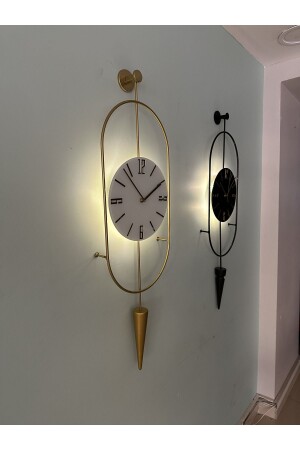 Gold LED Serenity Pendulum Wall Clock - Modern Decorative Metal Glass Wall Clock - Metaquartz Aksesuar