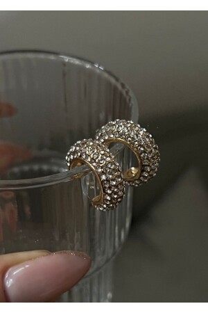 Gold Mini Zircon Stone Hoop Earrings - Kiligistanbul