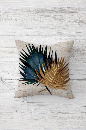 Gold Petrol Tropical Leaf Pattern Double Side Printed Throw Pillow Sofa Pillow Case with Hidden Zipper - On The Clouds