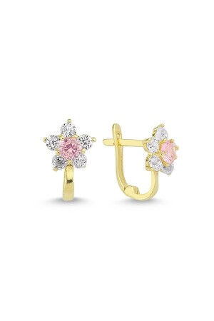 Gold Pink Stone Baby Earrings - Güler Kuyumculuk