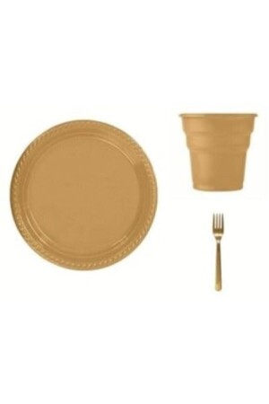 Gold Plate, Cup and Fork Set for 25 People - Aker Hediyelik