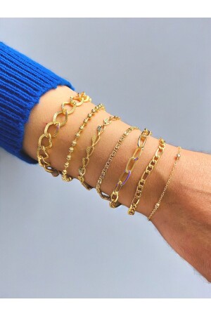 Gold Plated 7-Piece Combination Bracelet Set Gold Color Women's Chain Bracelet Tag - Xesha